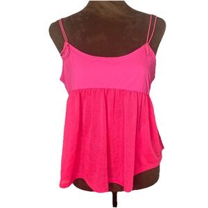 Babydoll Swing Tank Blouse - XS/S-Hot Pink- Free People Movement Sheer Pockets